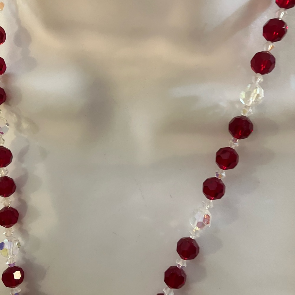 Vintage red clear faceted crystal necklace rhinestones - Picture 3 of 8
